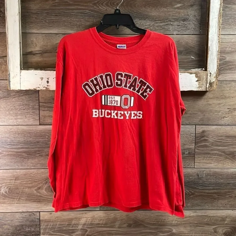 Ohio State Unisex Buckeyes Long Sleeve Pullover Tshirt Red Size Large